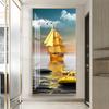 Golden Boat Ship Canvas Painting Lucky Stone Zen Posters Landscape Wall Art Pictures for Living Room Porch Decor