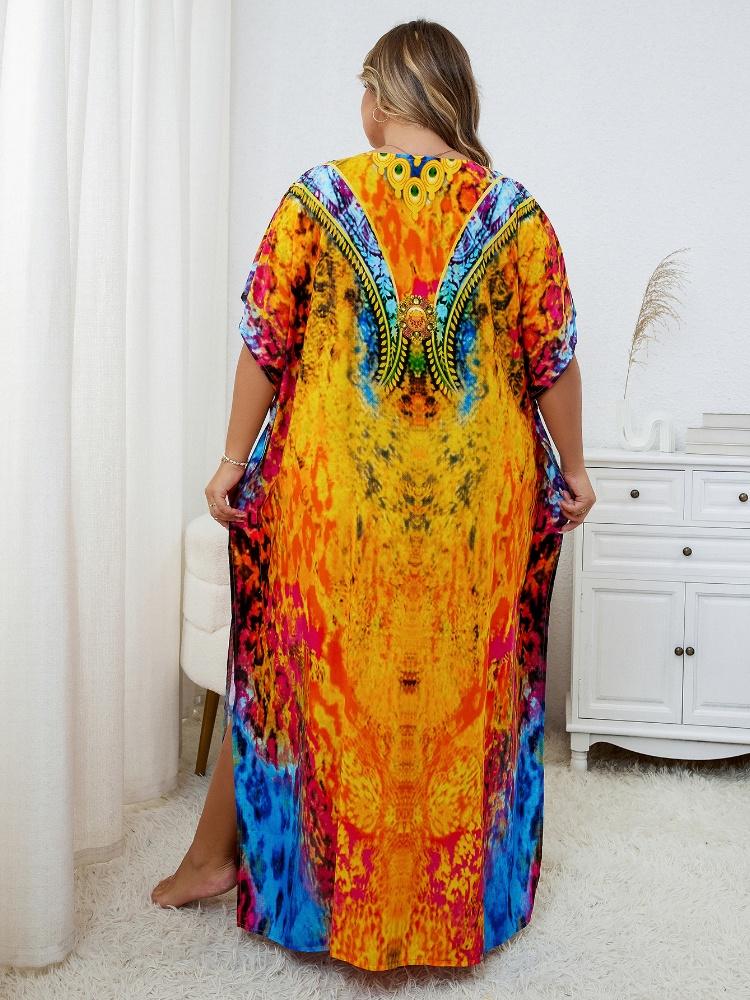 EDOLYNSA Желтый кафтан, женское богемное длинное платье больших размеров, свободное платье Moo Moo, дышащий купальный костюм для отдыха и отпуска, накидка Q1415