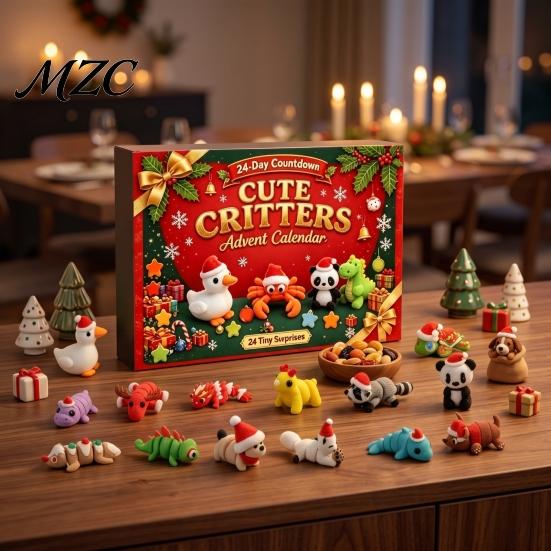 Christmas Gift for Kids 3D Printed Advent Calendar, 24-Day Animal Figure Countdown Box Flexible Joint Figures with Articulated Joints, Holiday