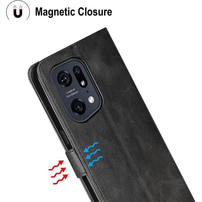 Coque de Protection - E.F.CONNECTION - pour OPPO Find X5 Pro - effet cuir - 2 verres trempés