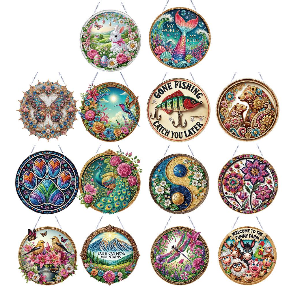 Diamond Painting Home Decor Double-Sided Printing 5D DIY Diamond Painting Dots Pendant Rhinestone Diamond Art Window Pendants