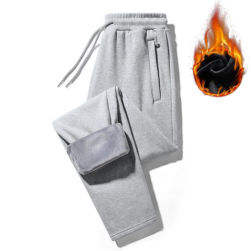 Спортивные брюки Winter Plus Velvet, мужские свободные повседневные брюки из хлопка, мужские брюки с эластичным поясом и карманами на молнии