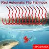 12Pcs/Pack Anti Slip Automatic Flip Fishhook High Carbon Steel Fishing Tackle Red Fishing Hook Carp