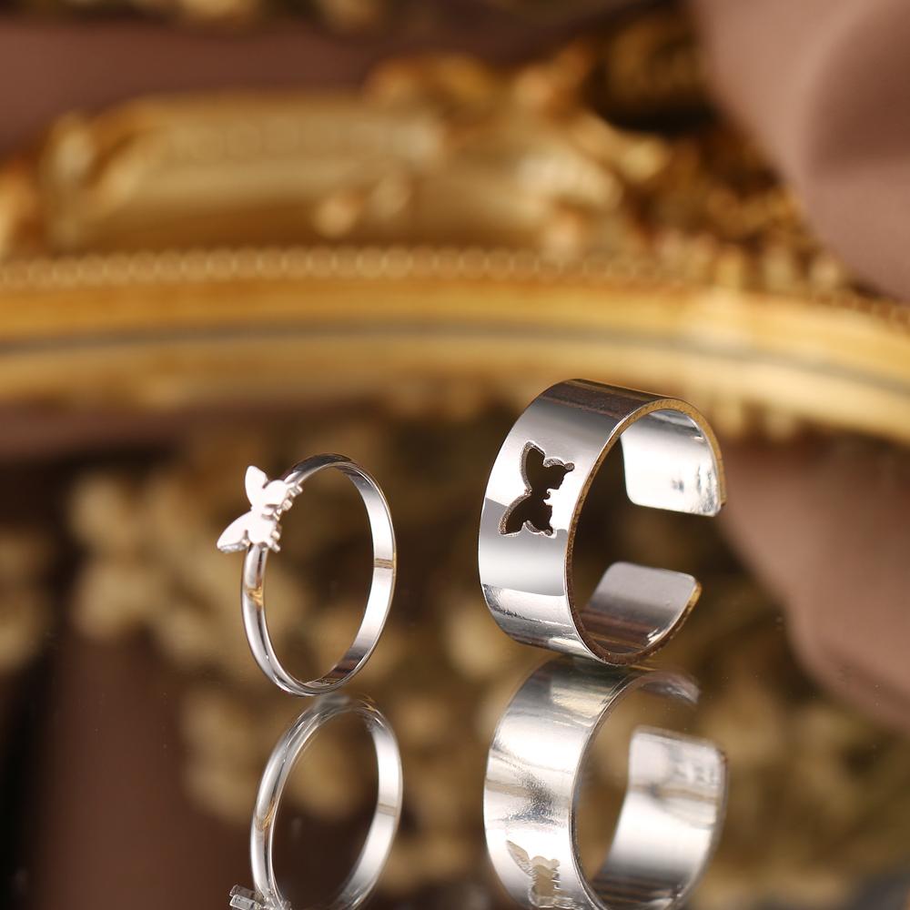 Кольцо с бабочкой, модное золотое и серебряное кольцо с бабочкой в стиле панк, пара мужчин и женщин, полое кольцо с изображением животного, юбилей