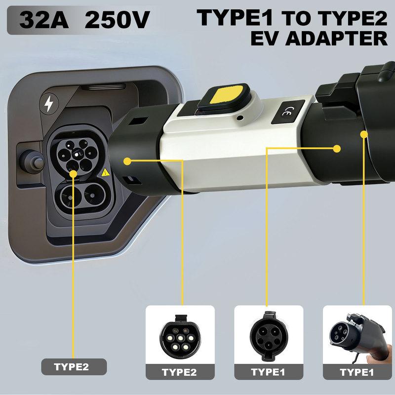 SUSUTOO Type1 to Type2 32A 1Phase 7.2kw Max EV Charger Adapter SAE J1772 to IEC62196 EV Charger Converter for EU Standard Cars