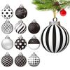 12pcs 8cm Christmas Balls Ornaments Funny Wooden Shatterproof Christmas Tree Decorations Black White Ball Christmas Decor