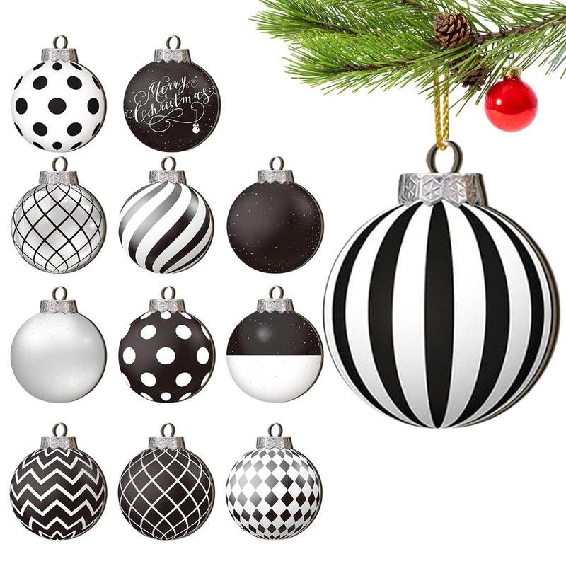 12pcs 8cm Christmas Balls Ornaments Funny Wooden Shatterproof Christmas Tree Decorations Black White Ball Christmas Decor