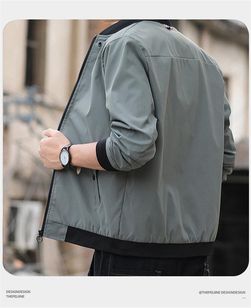 Spring Autumn Bomber Jacket Men Solid Color Regular Fit Casual Men Coats Business Stand Collar Daily Men Clothing