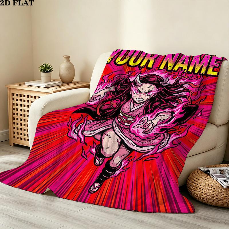Custom Name,Nezuko Kamado Printed Flannel Blanket, soft throw for bedroom sofa, washable, Christmas present, great gift.