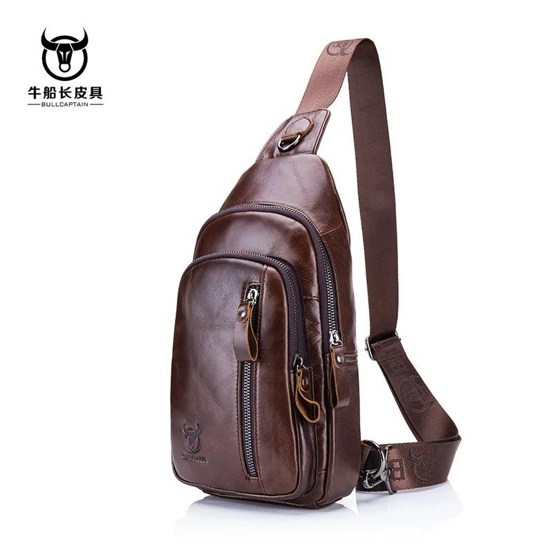 BULLCAPTAIN Genuine Leather Crossbody Bags Men Leather Shoulder Men Chest Bags Fashion Travel Handbags Man Messenger Bag Male
