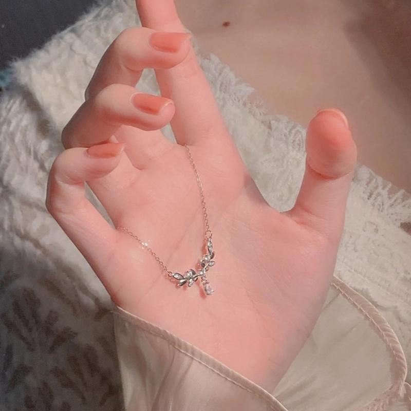 Легкая роскошная подвеска в виде листа и капли воды, ожерелье с ключичной цепочкой, серебряная цепочка с цирконием для девушки в подарок