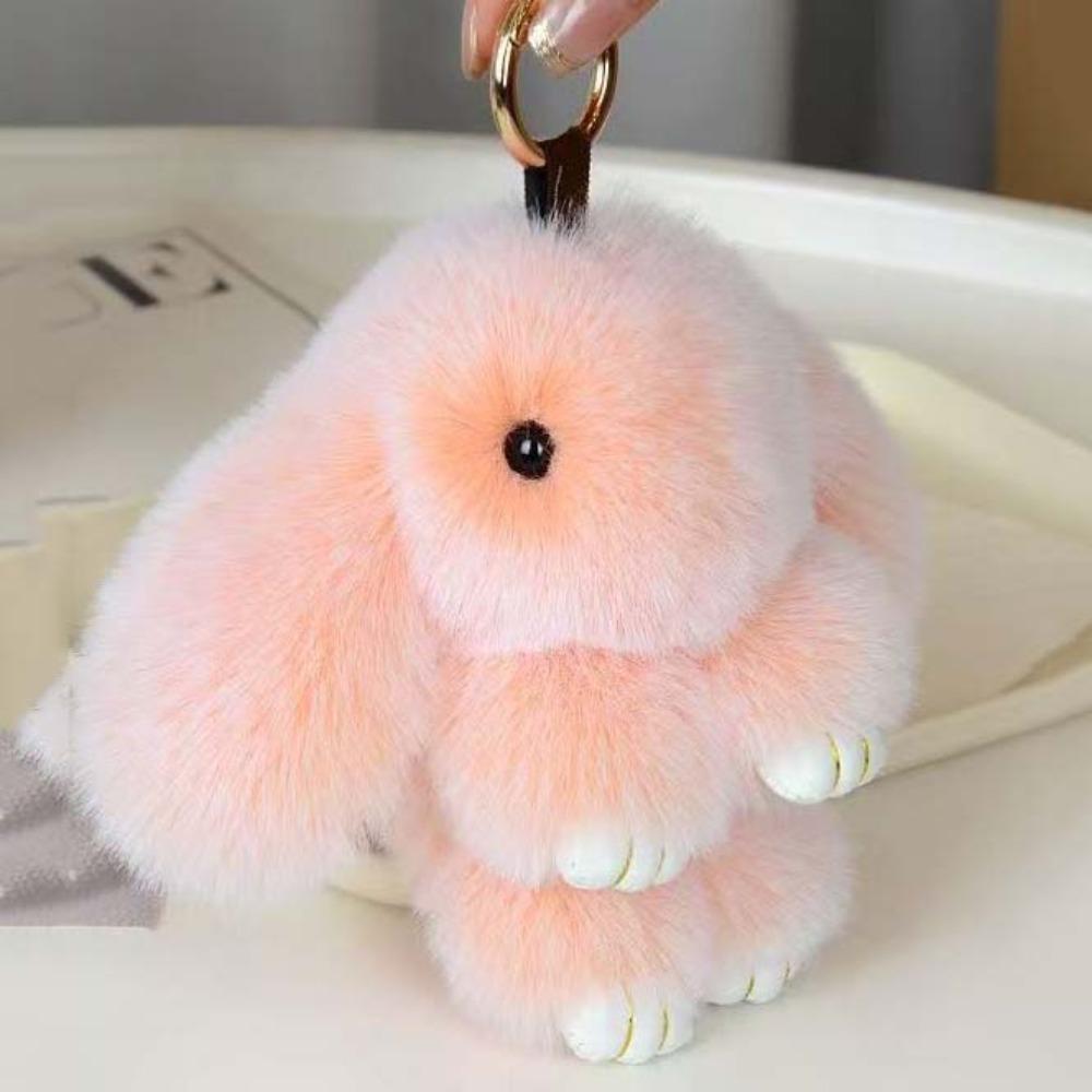 Fluffy Play Dead Rabbit Doll Fashion Plush Rabbit Pendant Rabbit Fur Keychain Women