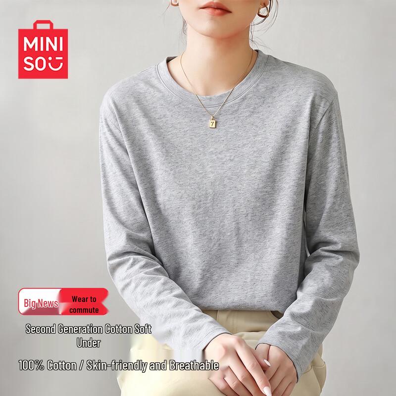 MINISO Женская свободная хлопковая футболка с длинным рукавом