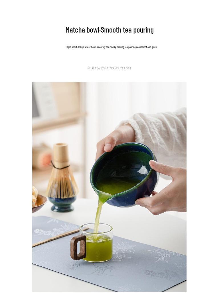 Handmade Japanese Matcha Ceramic Tea Bowl and Bamboo Whisking Tool