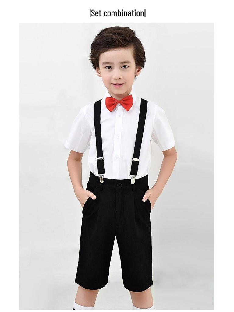 Белая хлопковая рубашка с коротким рукавом для мальчиков для летней школьной формы, для выступлений