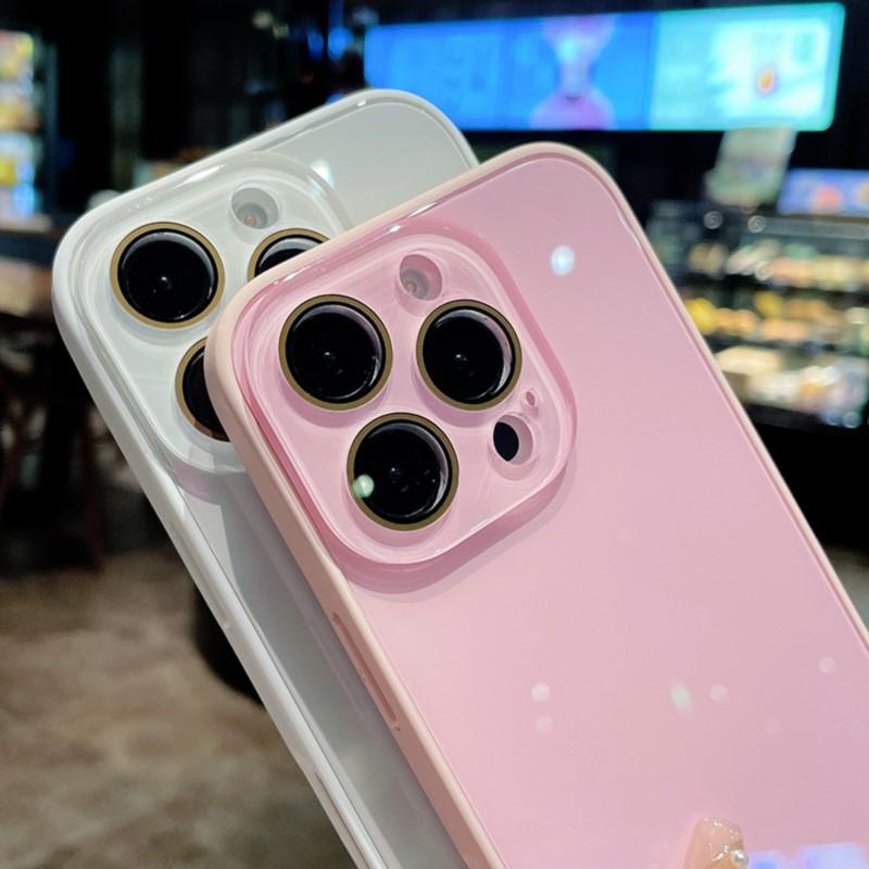 Жесткий закаленный стеклянный глянцевый чехол для iPhone 16 15 14 13 12 11 Pro Max Ударопрочный мягкий силиконовый бампер Защитная крышка для объектива