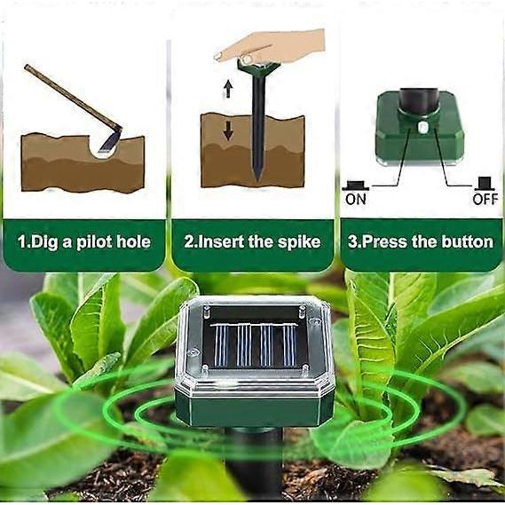 Solar Mole Repellent 4 Pack Easy to use Waterproof Gopher Scarer Ultrasonic Groundhog Repeller Outdoor Rat Deterrent