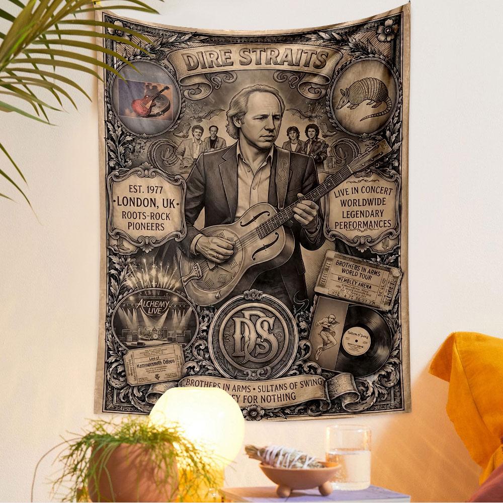 Dire Straits Tapestry Wall Hanging, Classic Rock Band Poster Art, Retro Wall Decor for Bedroom Living Room Dorm