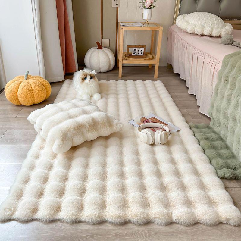 Soft Rabbit Fur Mat For Bedroom Floor Carpet Fluffy Warm Sofa Mat Bedside Rug
