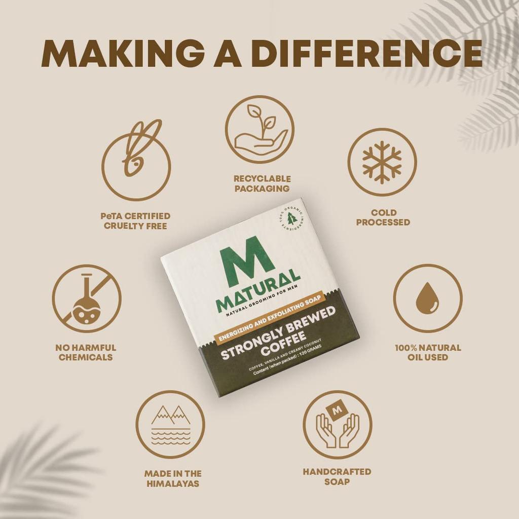 Полностью натуральное твердое мыло ручной работы Matural для мужчин, крепко заваренный кофе с пользой кофе, ванилью и сливочным кокосом - 120 г