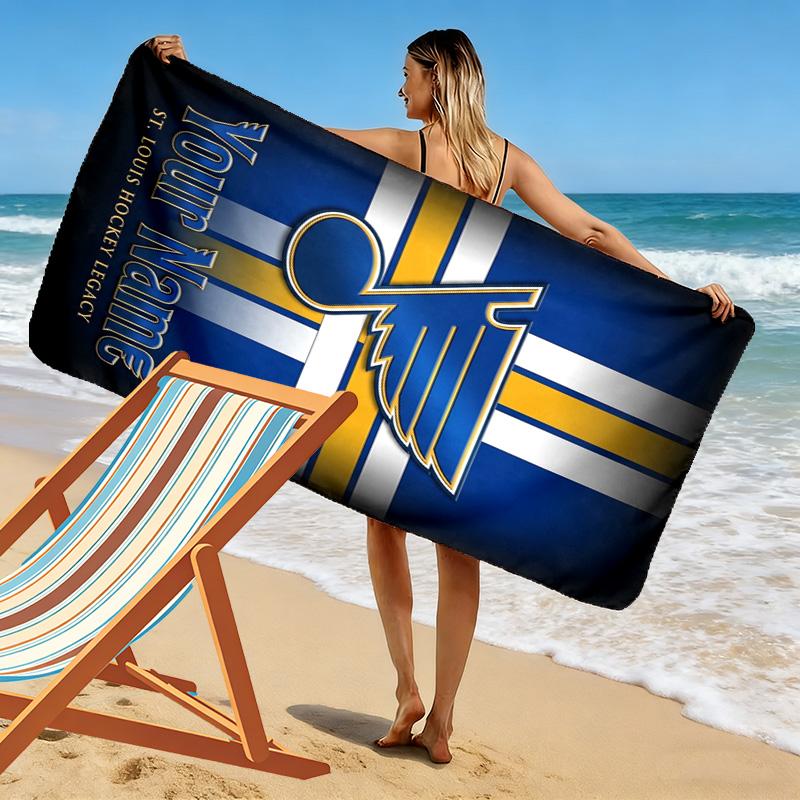 Name Custom St. Louis Blues Print Beach Towel, Large Soft Quick Dry Towel for Beach Camping Swimming