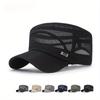 Letter Patched Mesh Flat Top Hat, Breathable Sunscreen Outdoor Casual Baseball Cap, Trendy Sun Hat