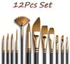 Набор из 12 кистей из нейлоновой щетины, нейлоновые плоские кисти, акварельные кисти, кисти для масляной краски для художников, любительская акриловая живопись