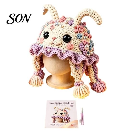 Soft Yarn for Hat Making Animal Hood Crochet Kit, DIY Earflap Project Weekend Cute Craft Kit Beginners, Handmade Winter Headwear Complete