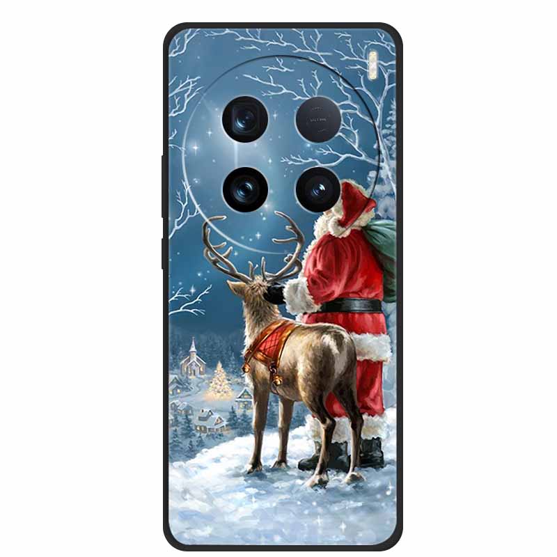 Christmas Phone Cases For Vivo X100 Ultra Pro 5G Case Black Silicone TPU Soft Cover For vivo X100 6.78" Santa Claus Bumper Funda