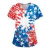 Women's Fashion V-neck Short-sleeved Work Dress With Pockets Independence Day Printed Top Carer Suit