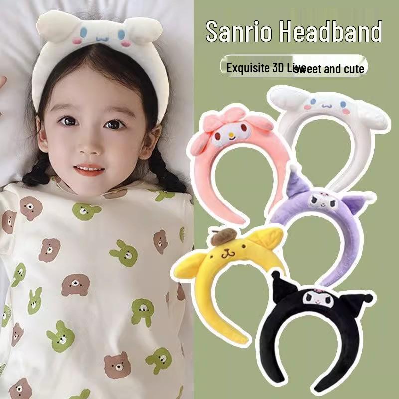 Детская повязка на голову Sanrio Kuromi, 3D мультяшный нескользящий аксессуар для волос для умывания лица