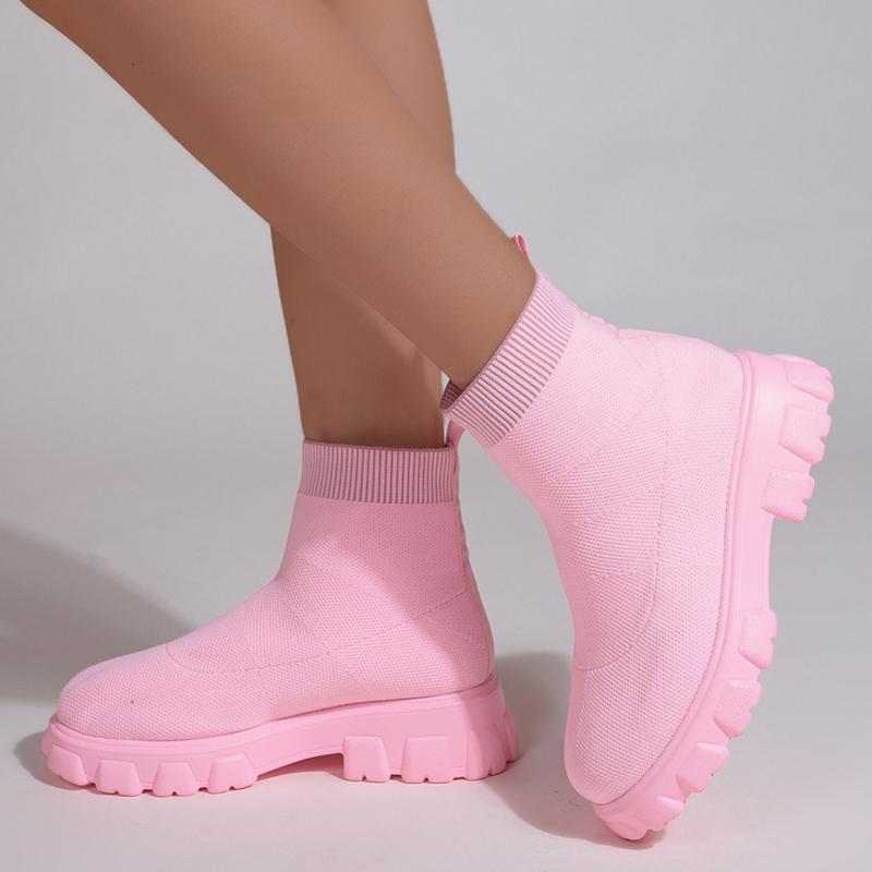 Брендовые женские ботильоны, легкая повседневная обувь для женщин, модные носки на танкетке, вязаные зимние ботинки средней высоты на платформе