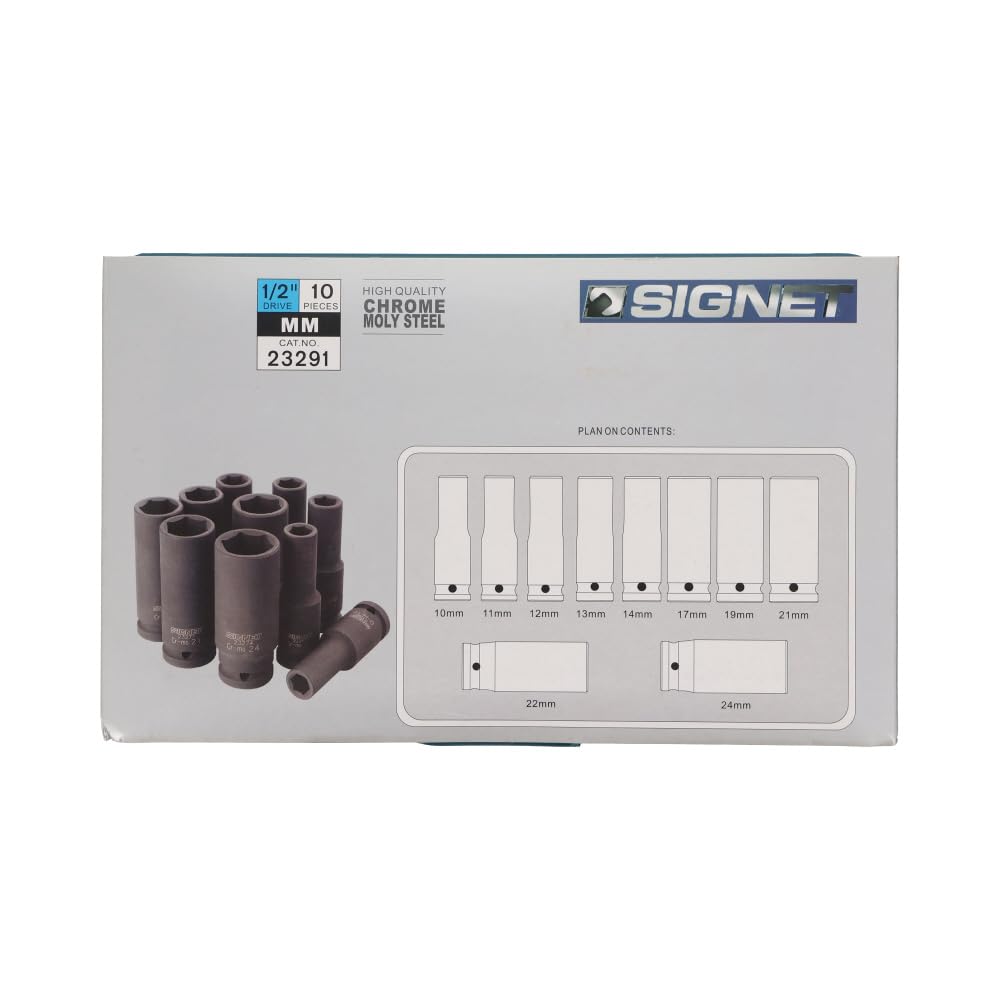 SIGNET 1/2 Drive 10-Piece Metric Deep Impact Socket Set (23291)
