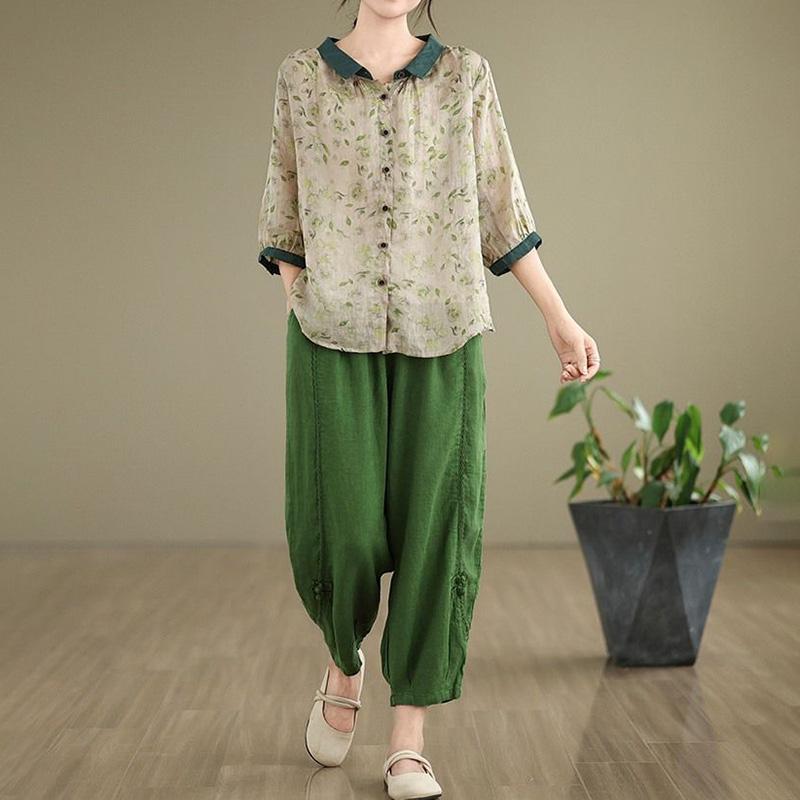 Женский костюм Комплект из 2 предметов Хлопковая футболка и брюки Хлопковый Оверсайз Свободный Повседневный Летний костюм Двойка Топ Брюки