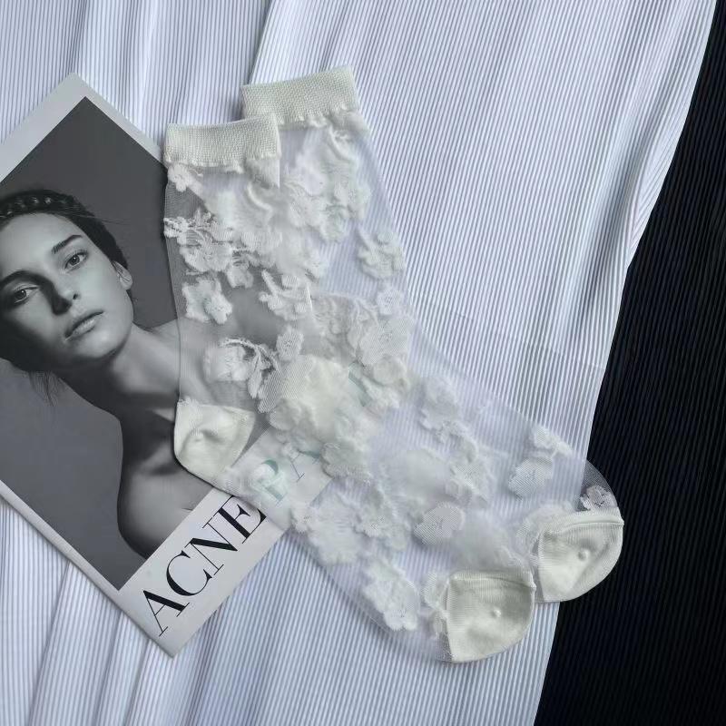 Летние ультратонкие прозрачные нейлоновые длинные носки чулки японские модные цветочные гольфы винтажные хрустальные шелковые носки чулки