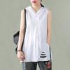 Cotton Vest Women Summer Style Pocket Printing Loose White Long Sleeve Hole Casual Top Y2k