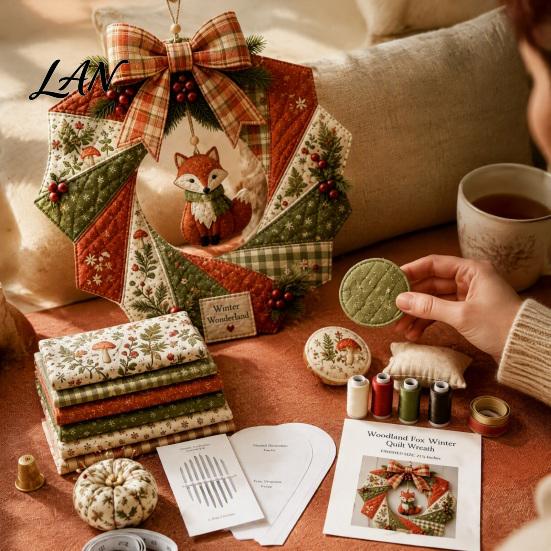 DIY Ornament Making Supplies Christmas Fabric Wreath Kit, Patchwork Beginner-Friendly Handmade Holiday Craft Personalized Door Decor Decoration