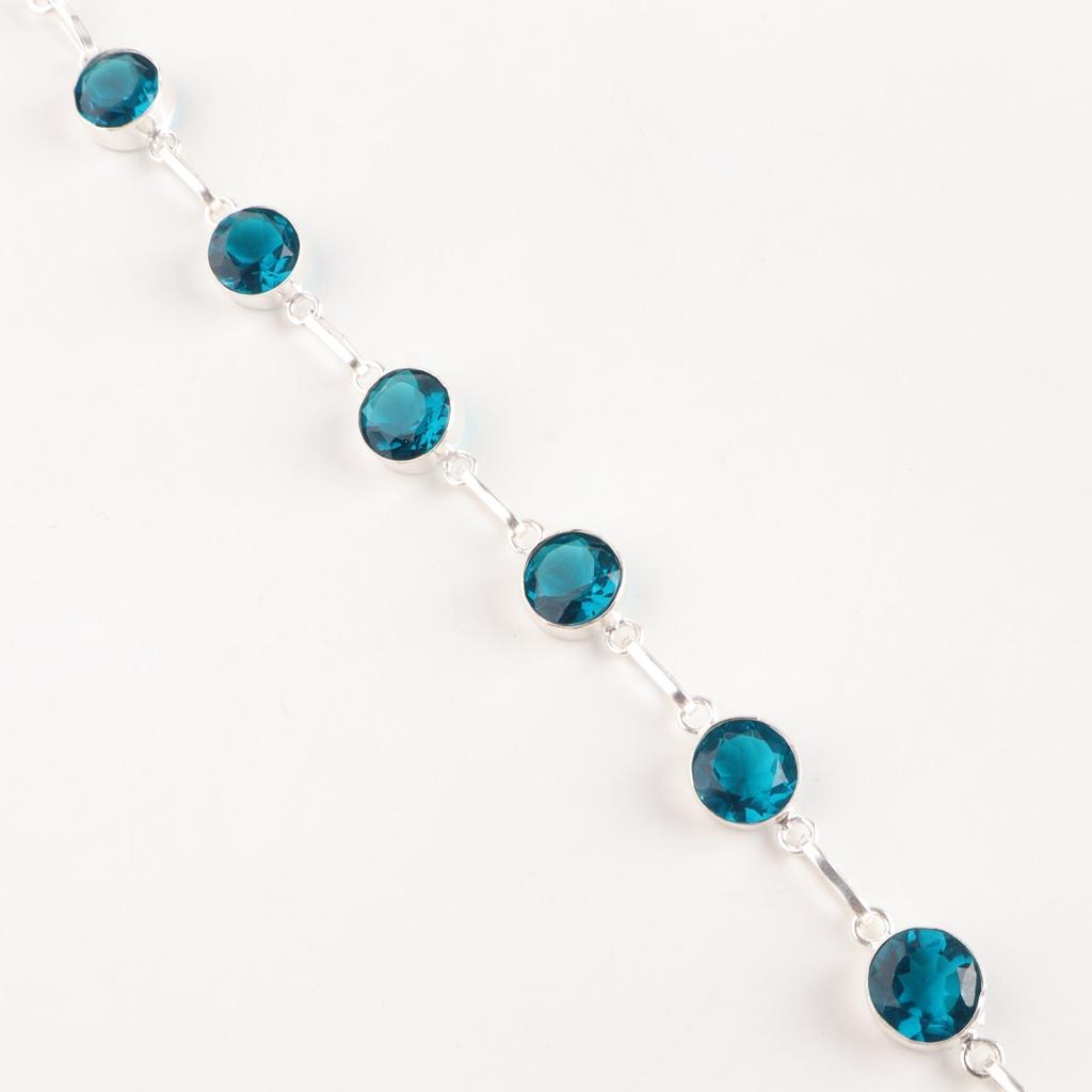 Драгоценный камень голубой апатит, серебро 925 пробы, ювелирное изделие ручной работы, стильный браслет RB-14-14