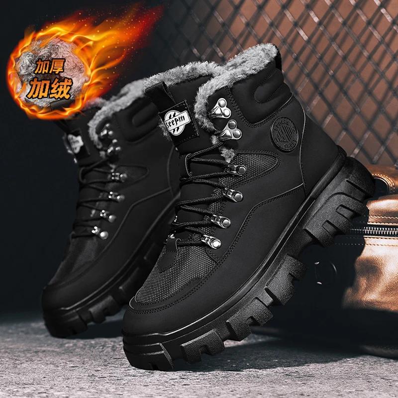 Зимние ботинки мужские зимние меховые теплые повседневные кожаные ботинки на платформе дизайнерские роскошные ковбойские боевые тактические ботинки челси для пешего туризма