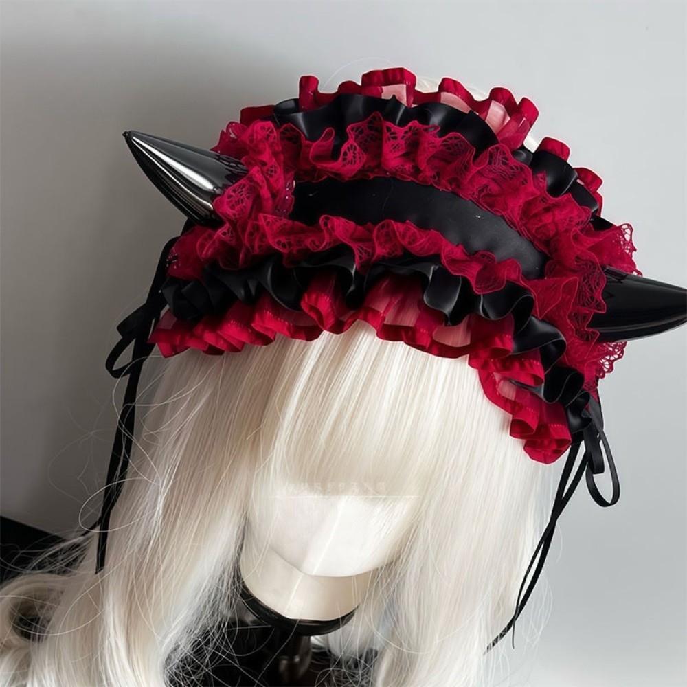 Bow Little Devil Headband Punk Gothic Headwear Lace-up Devil's Corner Hair Band Halloween Party