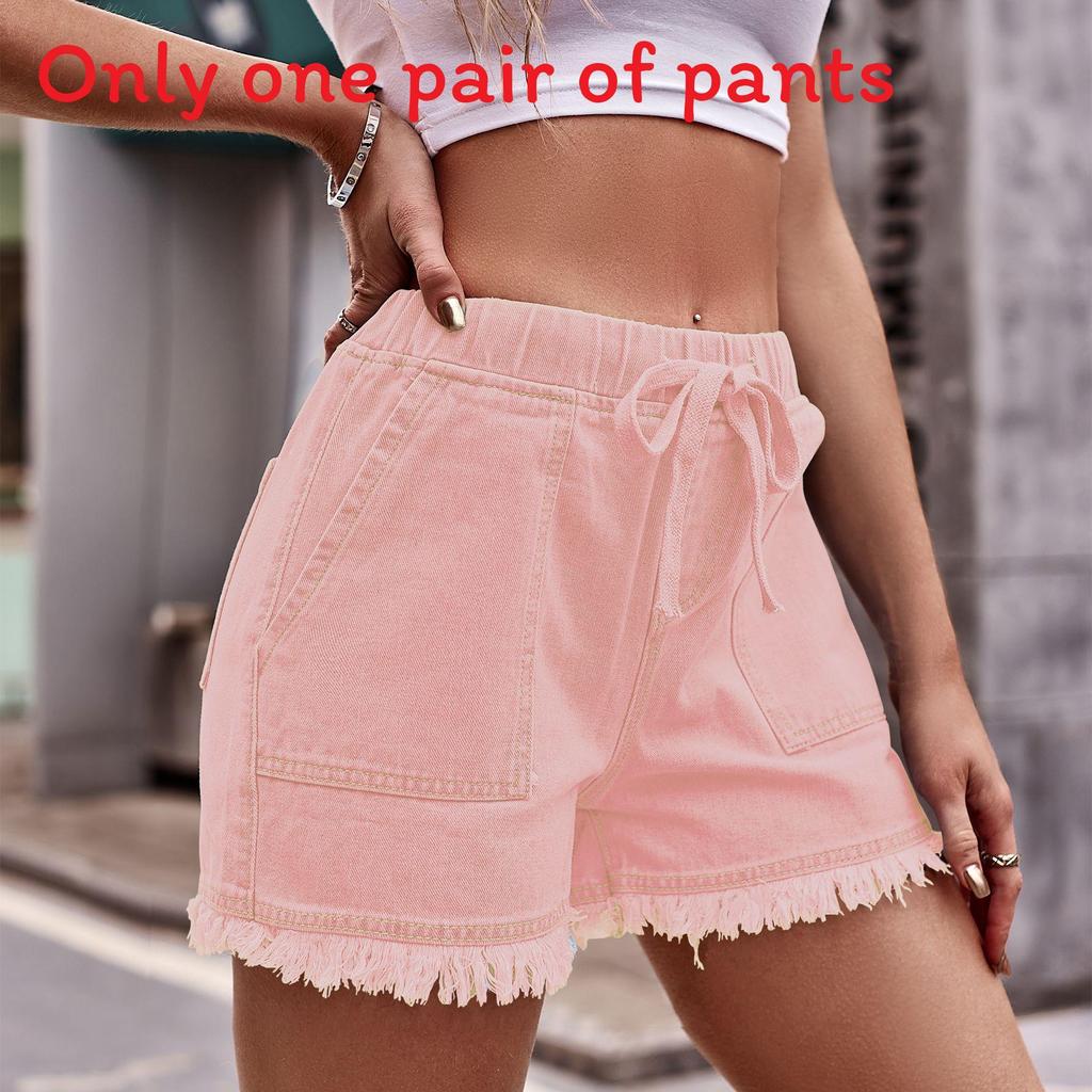 Denim Shorts For Women With Elastic Waistband And Pockets Summer Streetwear Style