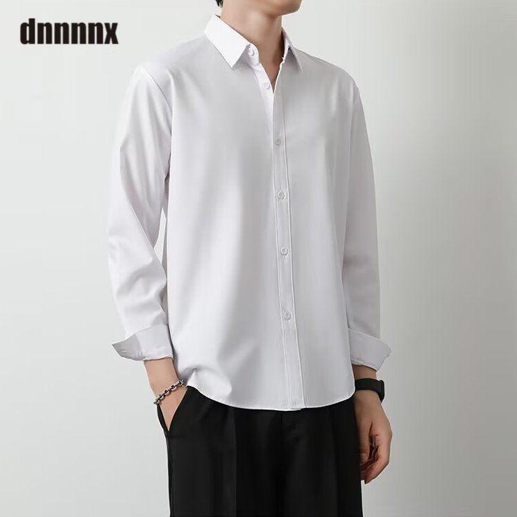 Весенняя Стильная Свободная Однотонная Универсальная Повседневная Рубашка с Длинным Рукавом из Ледяного Шелка для Мужчин Женщин