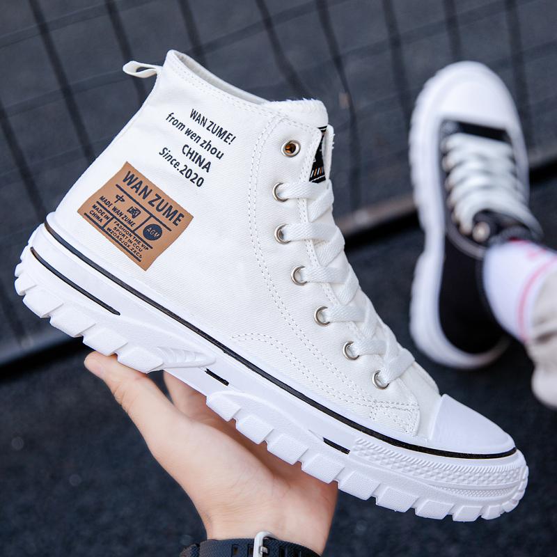 Модные мужские трендовые парусиновые туфли с высоким берцем. Мужская повседневная крутая обувь в уличном стиле. Кроссовки в стиле хип-хоп для подростков.