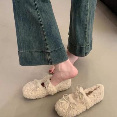 Круглый носок Зимние балетки Однотонные женские туфли без застежек Распродажа 2024 Высококачественные лаконичные балетки с узлом-бабочкой Sapatos Baixos