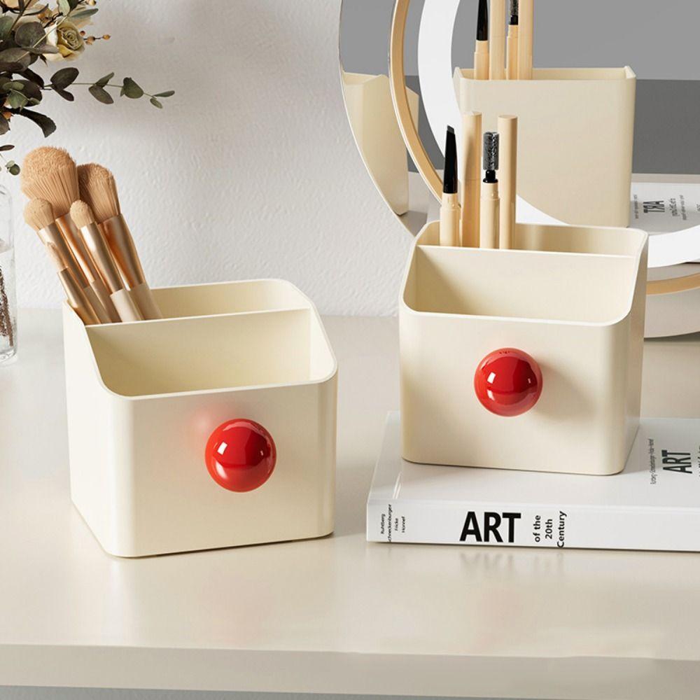 Creative Makeup Brush Holder Cream Style Cute Pen Holder Large Capacity Portable Makeup Brush Storage Bucket School Supplies