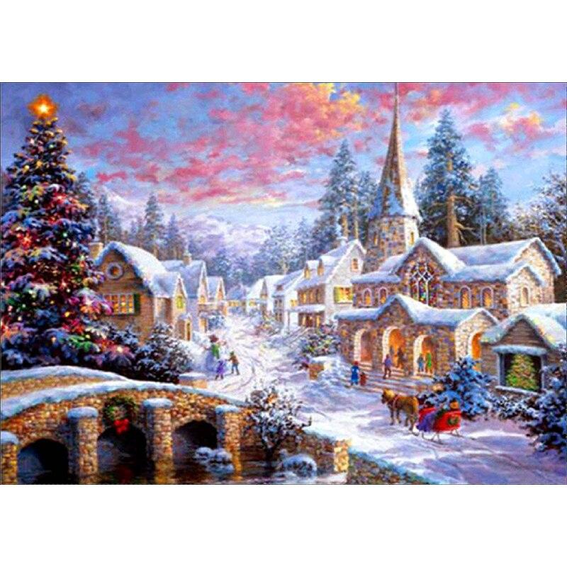 Snow Scenic DIY 5D Diamond Painting Full Round Rhinestone Winter Scenery Diamond Embroidery Cross Stitch Kits Home Decor