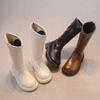 Children Long Boots Solid Color Knee-high Autumn Kids Boot Soft Pu Leather 26-36 Trendy Zipper Light Comfy All-match Girl's Shoe