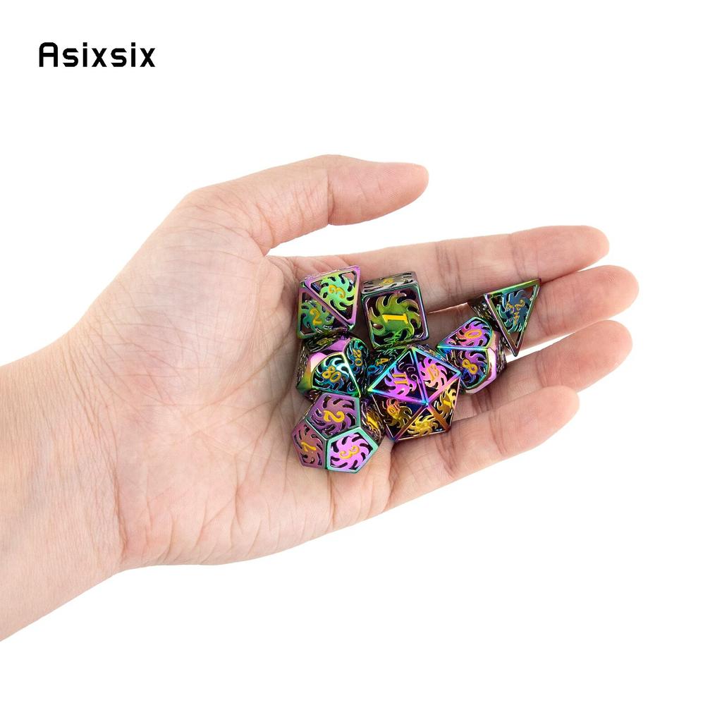 7 шт. красочные вращающиеся металлические кубики с ветряной мельницей, набор полых металлических многогранных кубиков, подходящий для ролевой игры, настольной игры, карточной игры