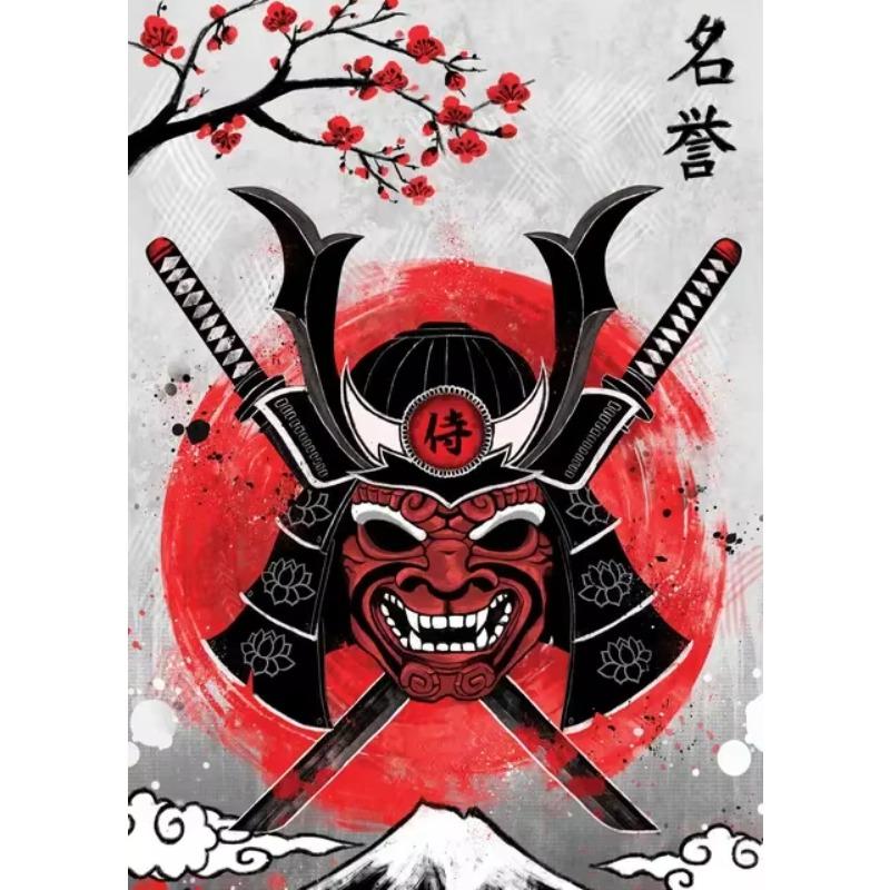 Japanese Art Cat Samurai Canvas Poster  Animal Print for Living Room Wall   Home ation Picture