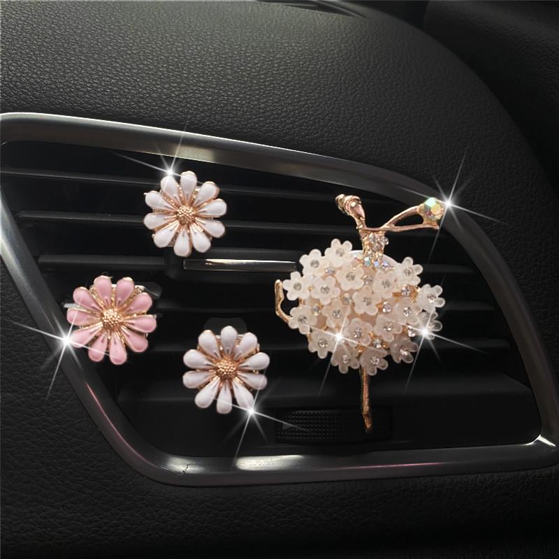 Стиль Богини Цветок Ромашки Стразы Девочка-балерина Клипса-ароматизатор для вентиляции автомобиля Украшение интерьера Белый/розовый/фиолетовый/зеленый